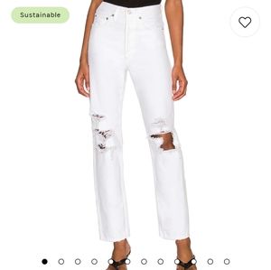 Agolde - 90s mid rise loose fit white ripped jeans. Size 28